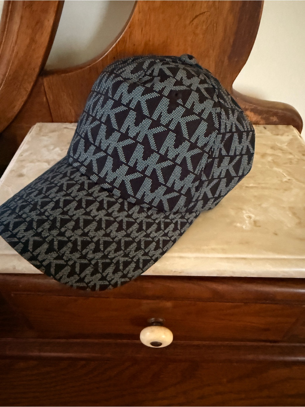 Michael Kors Black And Gray Monogram Baseball Cap